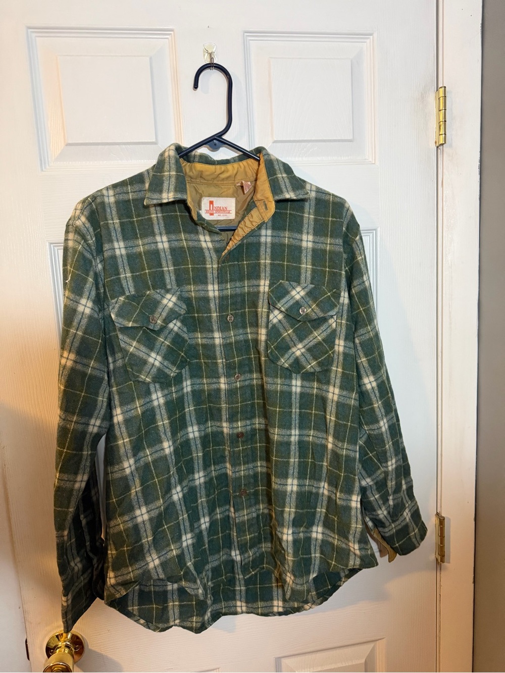 Men's Plaid Button-Down Shirt Jacket - Green and Cream